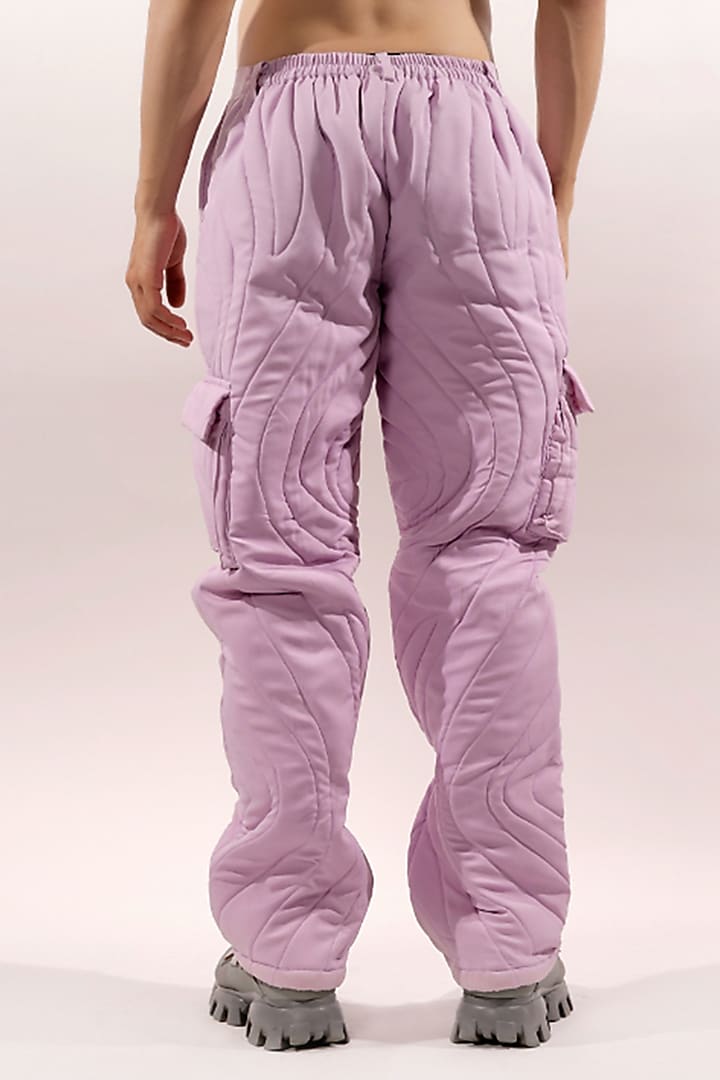 Lilac Reverse Satin Cargo Pants by Jubinav Chadha Men at Pernia's Pop Up Shop