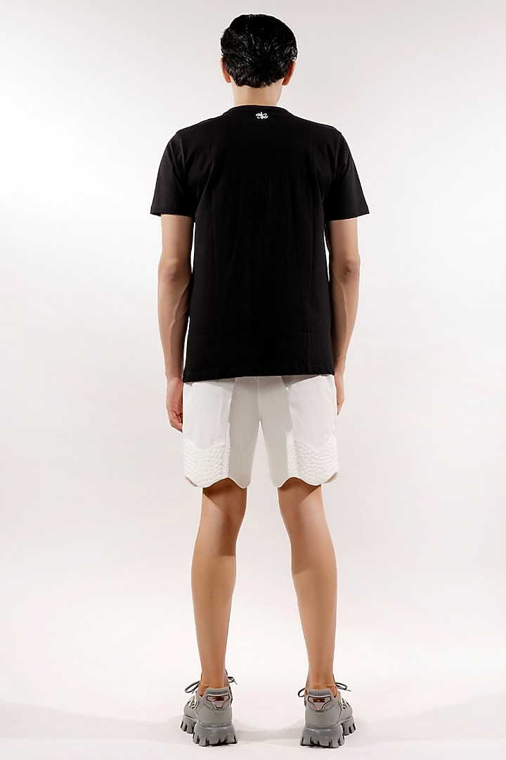 White Crepe Lycra Quilted Shorts by Jubinav Chadha Men at Pernia's Pop Up Shop