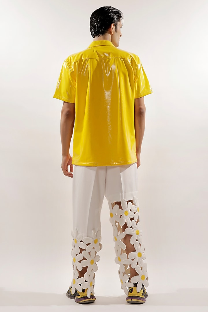 White Crepe Lycra 3D Quilted Floral Pants by Jubinav Chadha Men at Pernia's Pop Up Shop