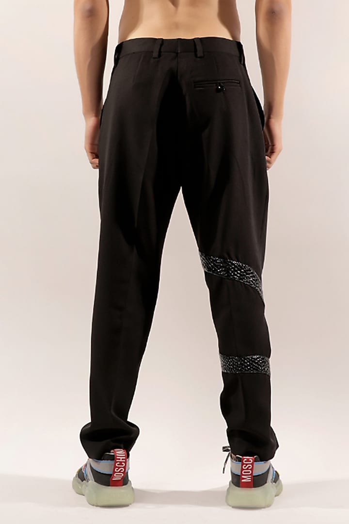 Black Cotton Lycra Snake Quilted Pants by Jubinav Chadha Men at Pernia's Pop Up Shop