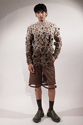 Beige & Brown Suede Sweatshirt by Jubinav Chadha Men