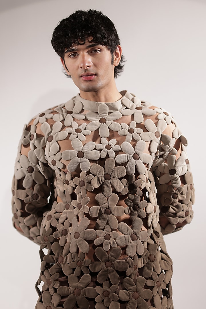 Beige & Brown Suede Sweatshirt by Jubinav Chadha Men at Pernia's Pop Up Shop