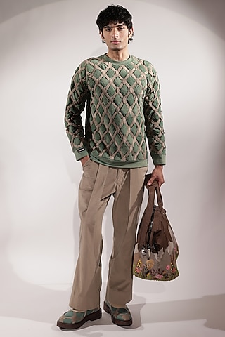 Jade Green Suede Sweatshirt by Jubinav Chadha Men