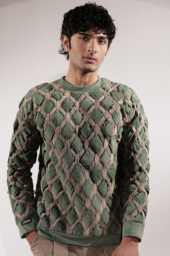 Jade Green Suede Sweatshirt by Jubinav Chadha Men at Pernia's Pop Up Shop