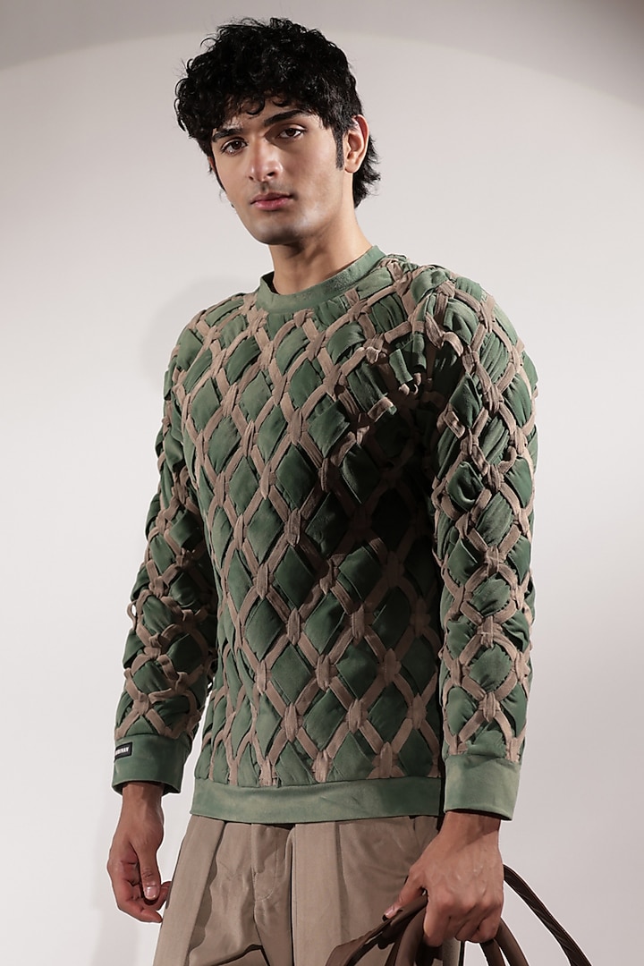 Jade Green Suede Sweatshirt by Jubinav Chadha Men at Pernia's Pop Up Shop