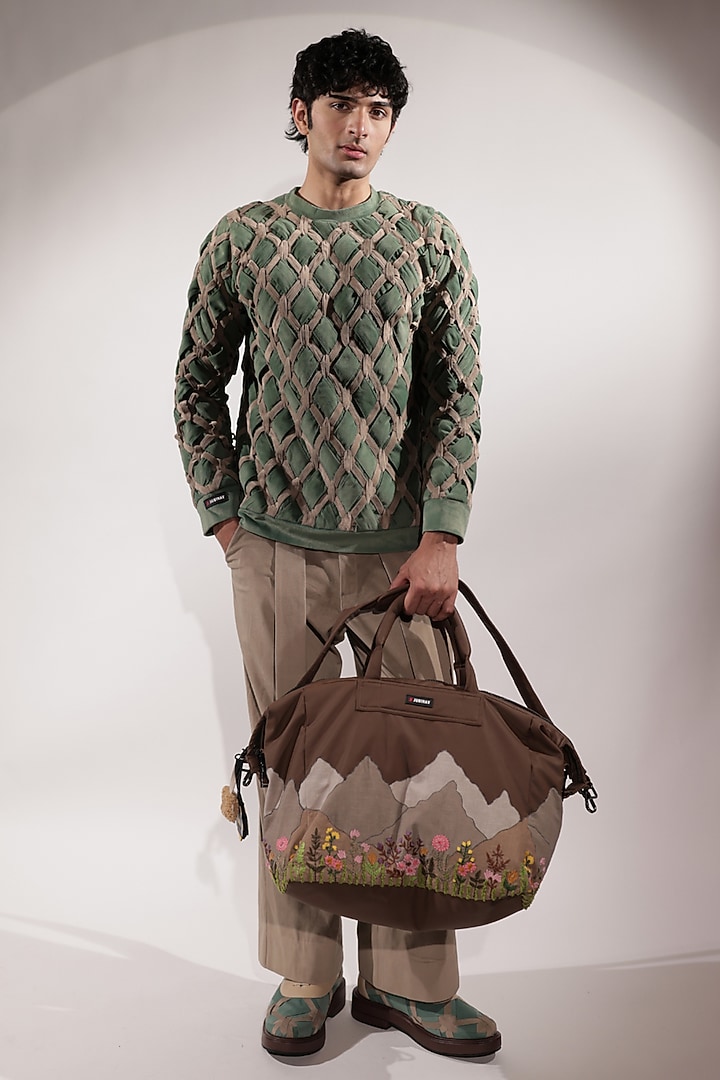 Jade Green Suede Sweatshirt by Jubinav Chadha Men at Pernia's Pop Up Shop