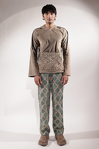 Beige Suede Hoodie by Jubinav Chadha Men