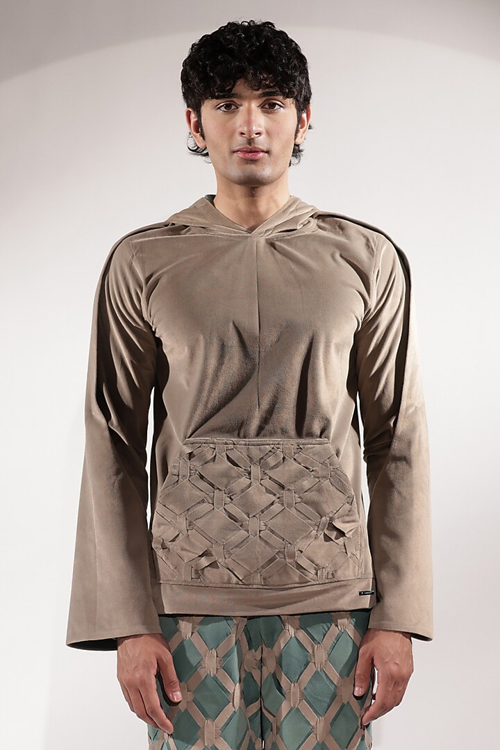 Beige Suede Hoodie by Jubinav Chadha Men at Pernia's Pop Up Shop
