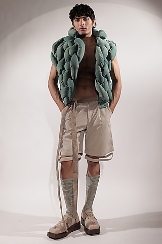 Beige Suede Shorts by Jubinav Chadha Men
