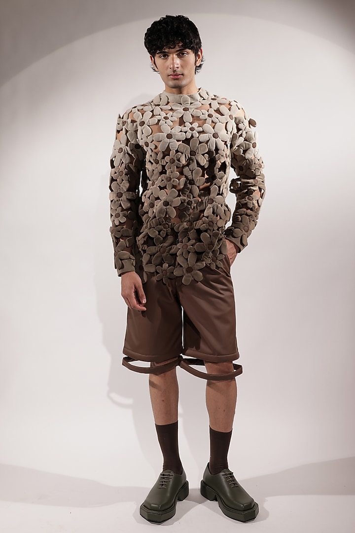 Brown Leather Shorts by Jubinav Chadha Men at Pernia's Pop Up Shop