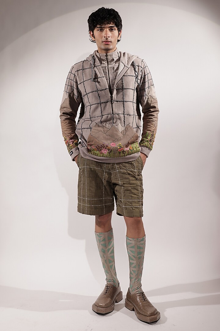 Olive Green Linen Shorts by Jubinav Chadha Men at Pernia's Pop Up Shop
