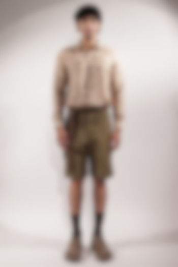 Olive Green Linen Shorts by Jubinav Chadha Men at Pernia's Pop Up Shop