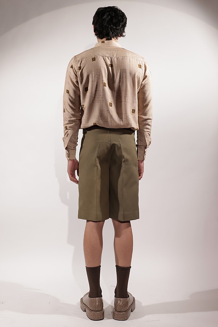 Olive Green Linen Shorts by Jubinav Chadha Men at Pernia's Pop Up Shop
