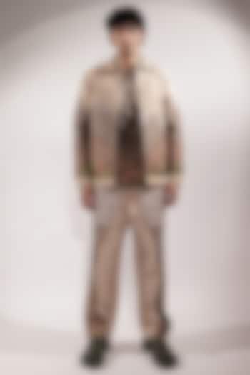 Beige Linen Floral Embroidered Jacket by Jubinav Chadha Men at Pernia's Pop Up Shop