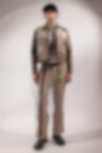 Beige Suede Floral Embroidered Jacket by Jubinav Chadha Men at Pernia's Pop Up Shop
