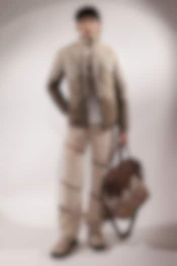 Beige & Brown Suede Quilted Puffer Jacket by Jubinav Chadha Men at Pernia's Pop Up Shop