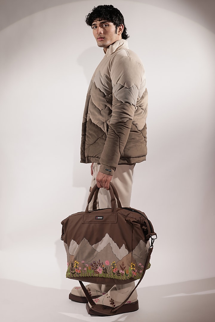 Beige & Brown Suede Quilted Puffer Jacket by Jubinav Chadha Men at Pernia's Pop Up Shop