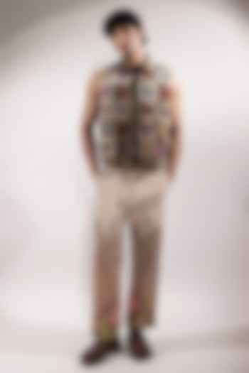 Beige Suede Embroidered Jacket by Jubinav Chadha Men at Pernia's Pop Up Shop
