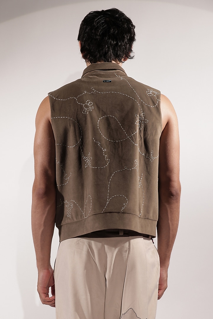 Beige Suede Embroidered Jacket by Jubinav Chadha Men at Pernia's Pop Up Shop