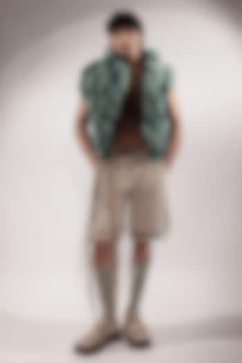 Jade Green Suede Sleeveless Puffer Jacket by Jubinav Chadha Men at Pernia's Pop Up Shop