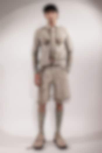 Beige Suede Shacket by Jubinav Chadha Men at Pernia's Pop Up Shop