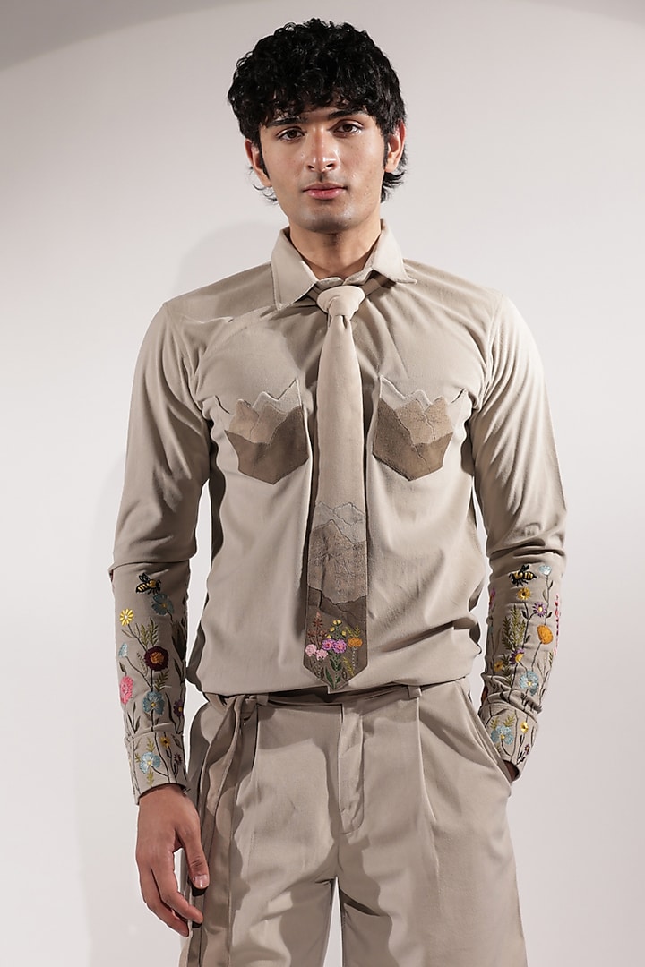 Beige Suede Shacket by Jubinav Chadha Men at Pernia's Pop Up Shop