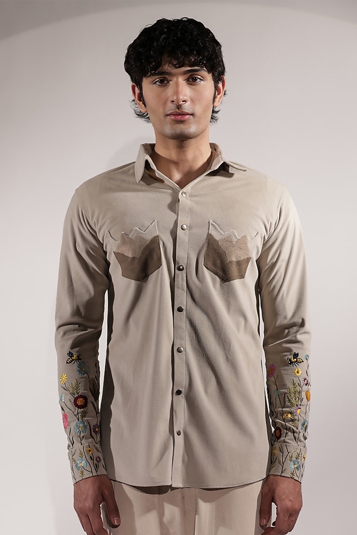 Beige Suede Shacket by Jubinav Chadha Men at Pernia's Pop Up Shop