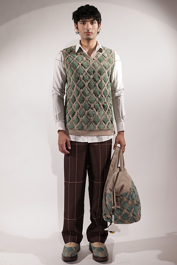 Jade Green Suede Vest by Jubinav Chadha Men at Pernia's Pop Up Shop