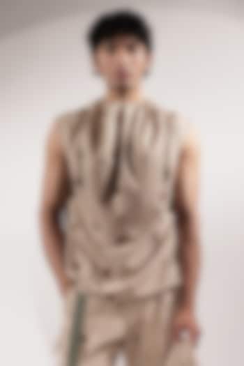 Beige Crepe Printed Top by Jubinav Chadha Men at Pernia's Pop Up Shop