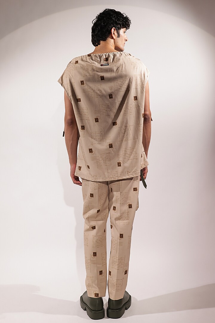 Beige Crepe Printed Top by Jubinav Chadha Men at Pernia's Pop Up Shop