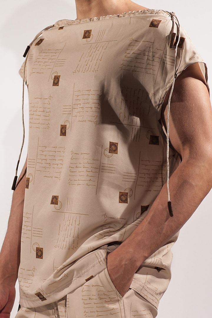 Beige Crepe Printed Top by Jubinav Chadha Men at Pernia's Pop Up Shop