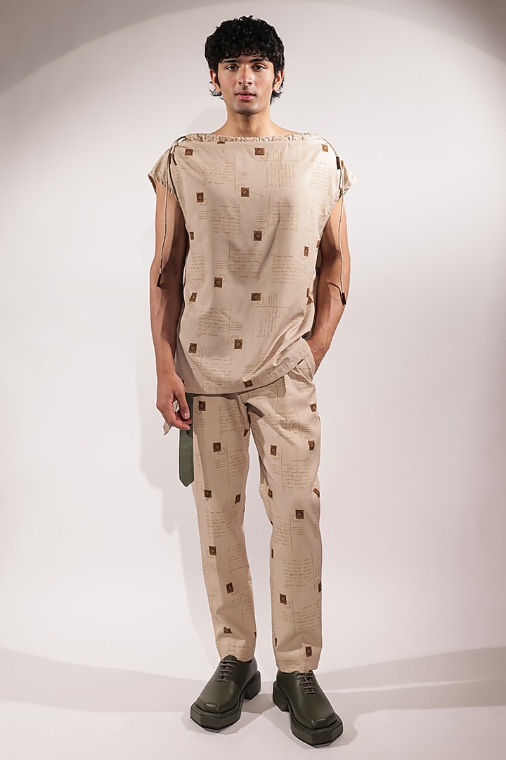 Beige Crepe Printed Top by Jubinav Chadha Men at Pernia's Pop Up Shop