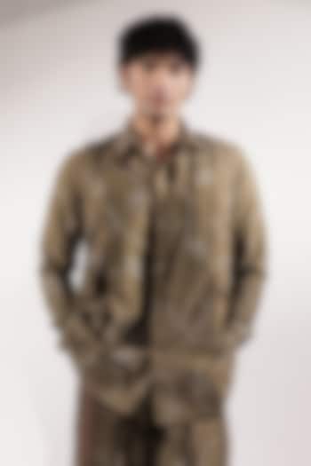 Olive Green Cotton Silk Embroidered Wedding Shirt by Jubinav Chadha Men at Pernia's Pop Up Shop