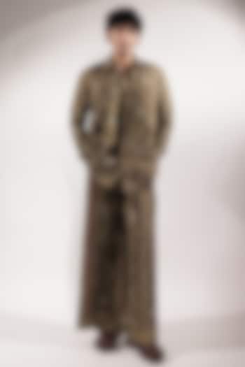 Olive Green Cotton Silk Embroidered Wide-Legged Pants by Jubinav Chadha Men at Pernia's Pop Up Shop