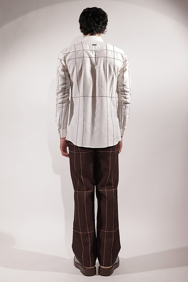 White Cotton Silk Embroidered Wedding Shirt by Jubinav Chadha Men at Pernia's Pop Up Shop