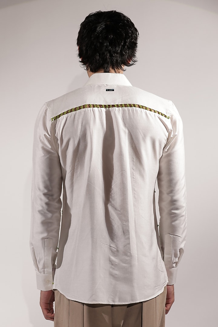 White Cotton Silk Floral Embroidered Wedding Shirt by Jubinav Chadha Men at Pernia's Pop Up Shop