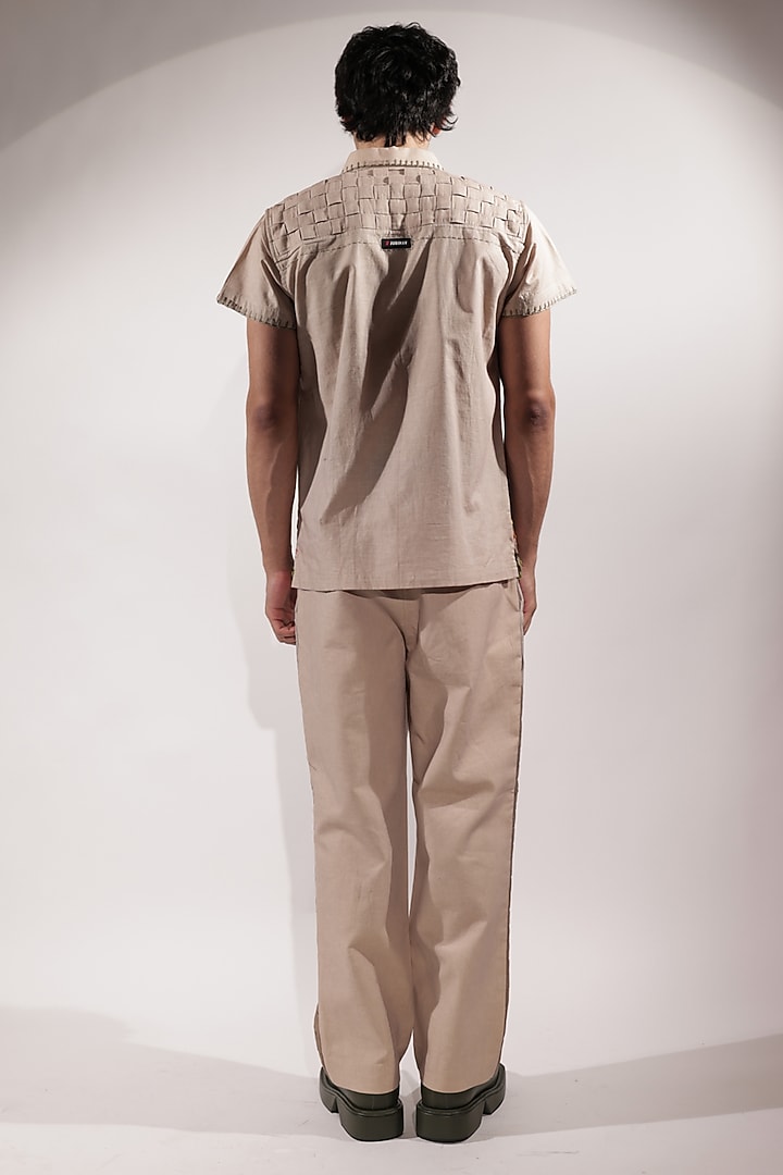 Beige Linen Floral Embroidered Wedding Shirt by Jubinav Chadha Men at Pernia's Pop Up Shop