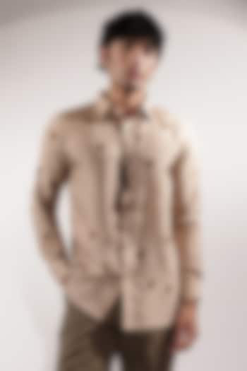 Beige Cotton Silk Printed Party Wear Shirt by Jubinav Chadha Men at Pernia's Pop Up Shop