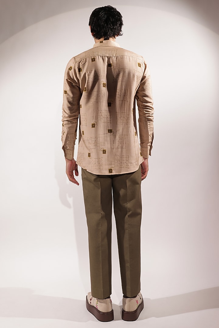 Beige Cotton Silk Printed Party Wear Shirt by Jubinav Chadha Men at Pernia's Pop Up Shop