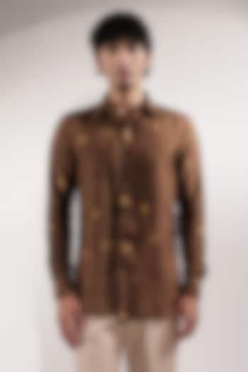 Brown Cotton Silk Printed Party Wear Shirt by Jubinav Chadha Men at Pernia's Pop Up Shop