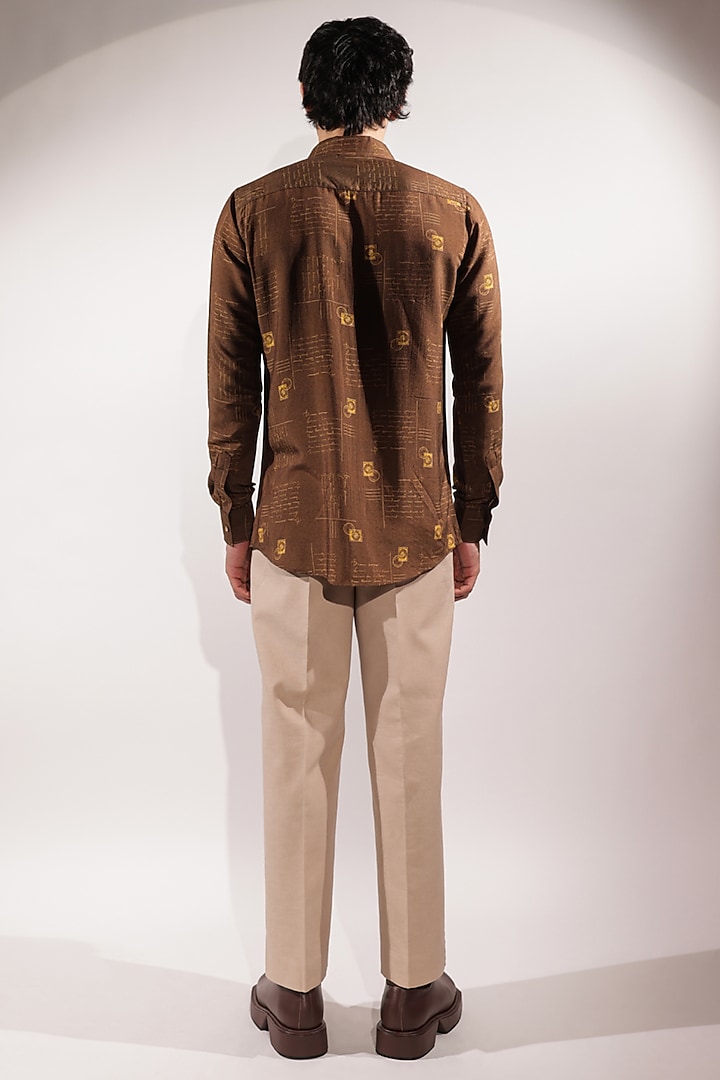 Brown Cotton Silk Printed Party Wear Shirt by Jubinav Chadha Men at Pernia's Pop Up Shop