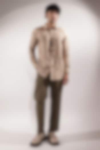 Olive Green Linen Pants by Jubinav Chadha Men at Pernia's Pop Up Shop