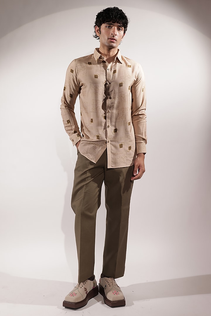 Olive Green Linen Pants by Jubinav Chadha Men at Pernia's Pop Up Shop
