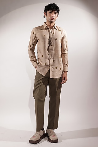 Olive Green Linen Pants by Jubinav Chadha Men