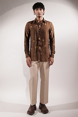 Beige Linen Pants by Jubinav Chadha Men
