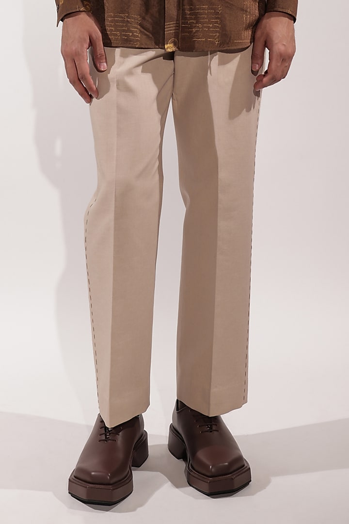 Beige Linen Pants by Jubinav Chadha Men at Pernia's Pop Up Shop