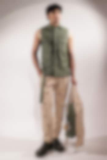 Beige Crepe Pants by Jubinav Chadha Men at Pernia's Pop Up Shop