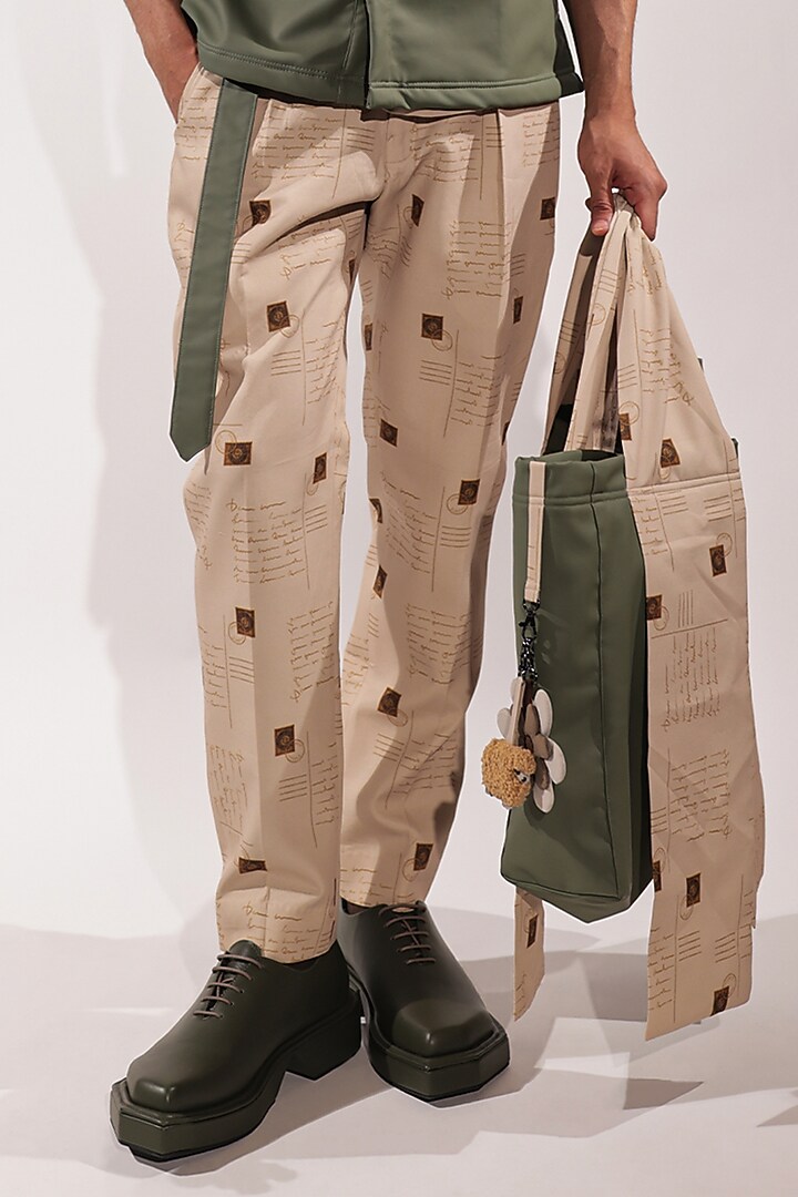 Beige Crepe Pants by Jubinav Chadha Men at Pernia's Pop Up Shop