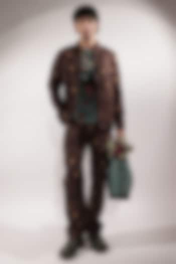 Brown Crepe Printed Pants by Jubinav Chadha Men at Pernia's Pop Up Shop
