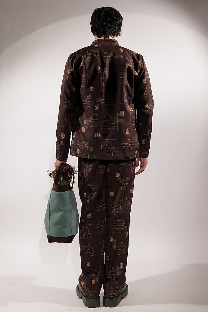 Brown Crepe Printed Pants by Jubinav Chadha Men at Pernia's Pop Up Shop